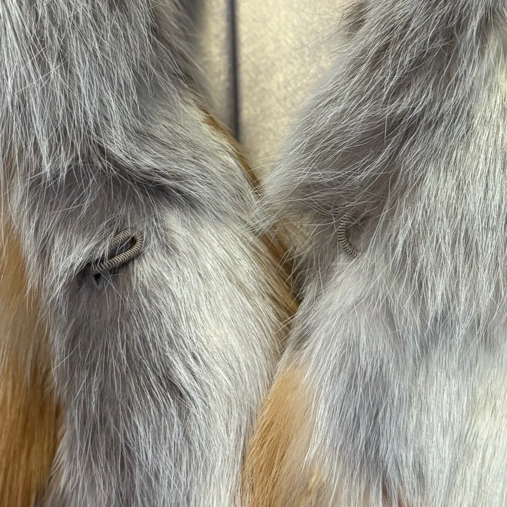 Vintage Fur Coat Multicolor Patchwork 70s 80s Ivory Beige Brown Gray Size Large - Picture 12 of 14